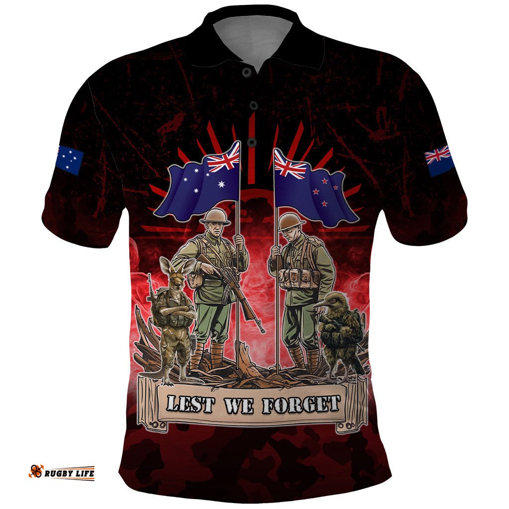 Australia And New Zealand ANZAC Day Polo Shirt Soldiers Lest We Forget