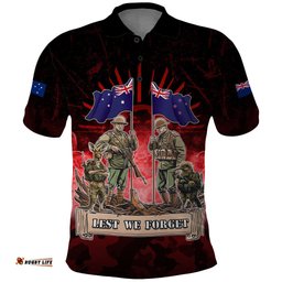 Australia And New Zealand ANZAC Day Polo Shirt Soldiers Lest We Forget