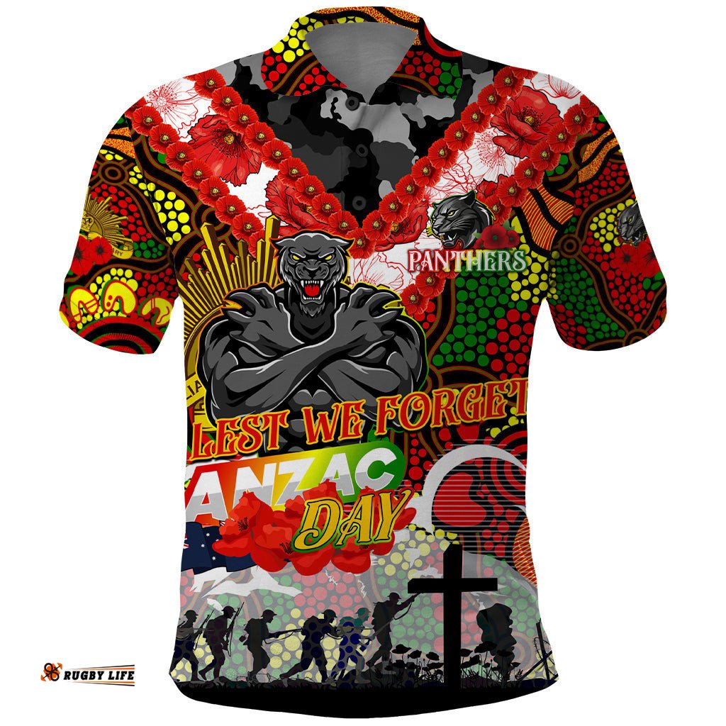 Personalised Panthers ANZAC Day Polo Shirt Aboriginal Rising Sun