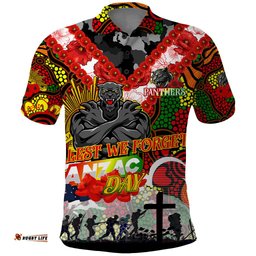 Personalised Panthers ANZAC Day Polo Shirt Aboriginal Rising Sun
