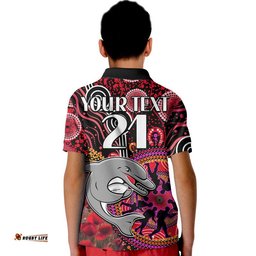 Custom Personalised Dolphins Rugby ANZAC Polo Shirt Aboriginal Military and Poppy Flowers Amazing Aussie