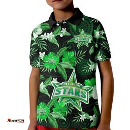 Custom Text And Number Melbourne Stars Cricket Polo Shirt Aboriginal Art Mix Tropical Flowers Amazing Aussie