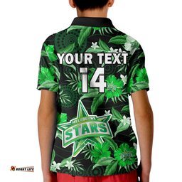 Custom Text And Number Melbourne Stars Cricket Polo Shirt Aboriginal Art Mix Tropical Flowers Amazing Aussie
