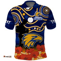 Custom Text And Number Eagles Football ANZAC 2023 Polo Shirt West Coast Indigenous Mix Poppy Camouflage Amazing Aussie