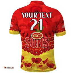 Custom Personalised Suns Football ANZAC Polo Shirt Lest We Forget Amazing Aussie