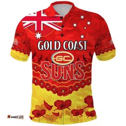 Custom Personalised Suns Football ANZAC Polo Shirt Lest We Forget Amazing Aussie