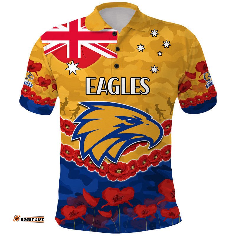 West Coast Eagles Football ANZAC Polo Shirt Lest We Forget Amazing Aussie