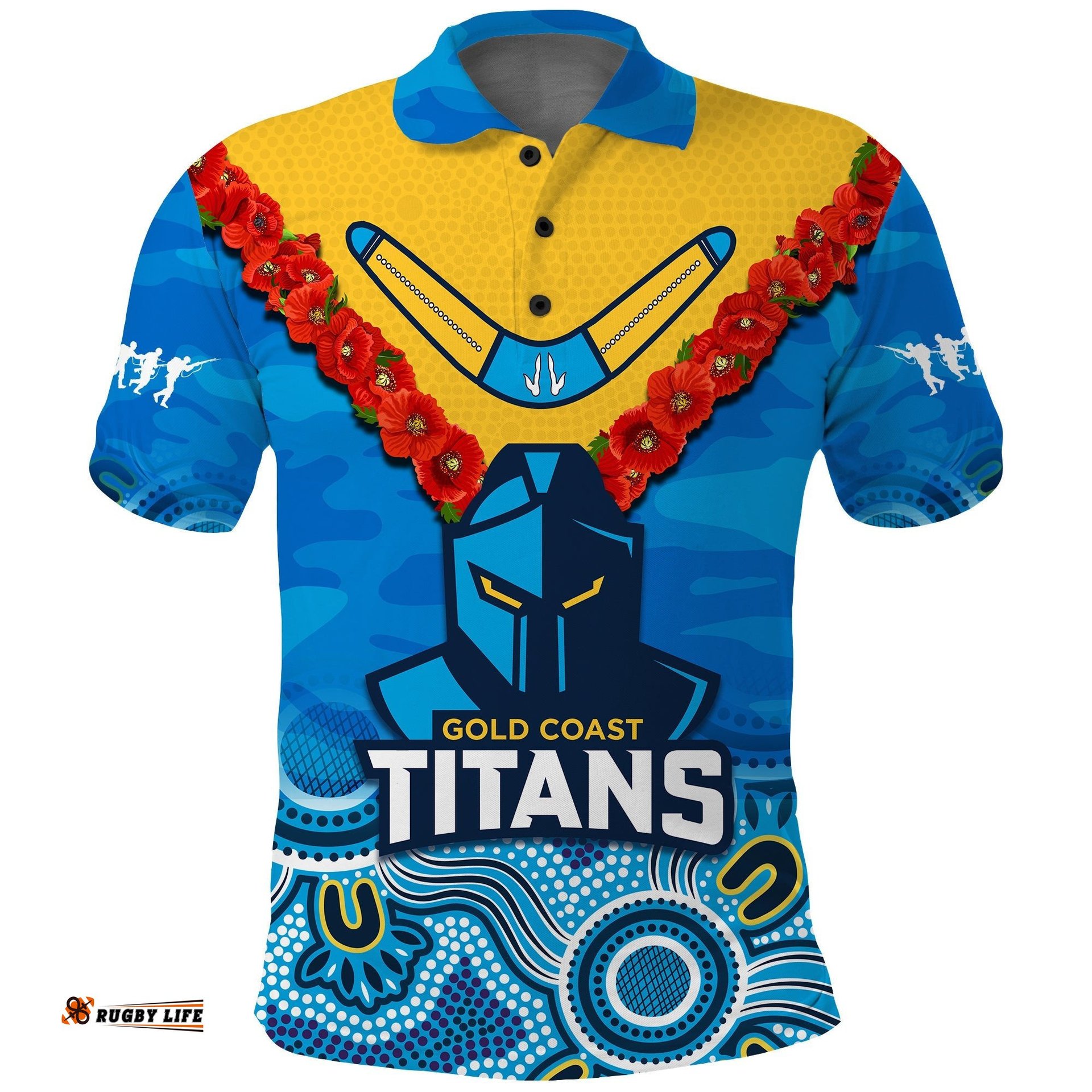 Titans ANZAC 2023 Polo Shirt Camouflage Poppy Mix Aboriginal Amazing Aussie