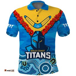 Titans ANZAC 2023 Polo Shirt Camouflage Poppy Mix Aboriginal Amazing Aussie