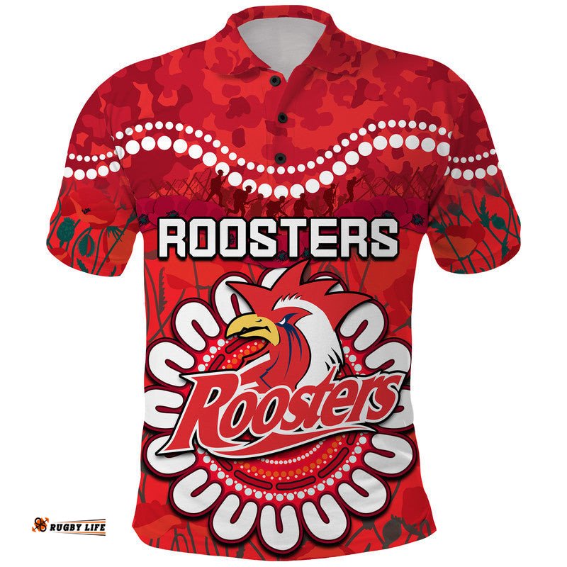 Custom Personalised Roosters Rugby ANZAC Polo Shirt Camouflage Poppy Amazing Aussie