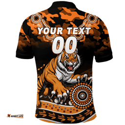 Custom Personalised Tigers Rugby ANZAC Day Camouflage Indigenous Art Polo Shirt