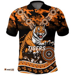 Custom Personalised Tigers Rugby ANZAC Day Camouflage Indigenous Art Polo Shirt