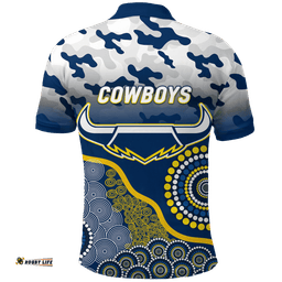 Cowboys Rugby ANZAC Day Camouflage Indigenous Art Polo Shirt