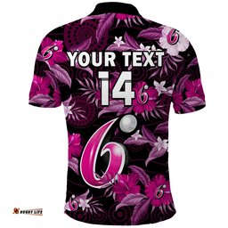 Custom Text And Number Sydney Sixers Cricket Polo Shirt Aboriginal Art Mix Tropical Flowers Amazing Aussie