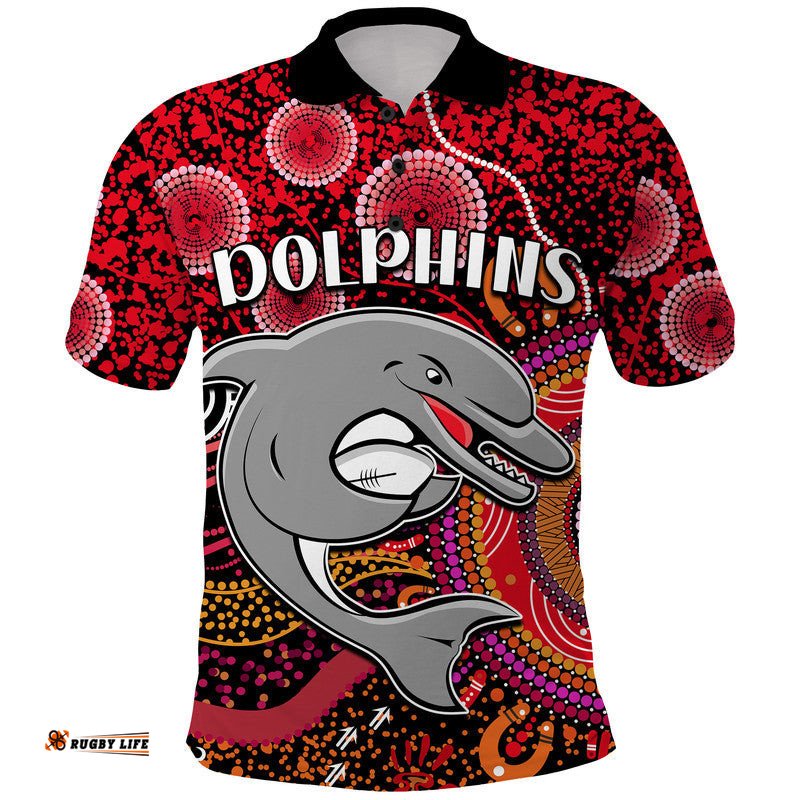 Custom Personalised Dolphins Rugby Polo Shirt Aboriginal Dots Amazing Aussie