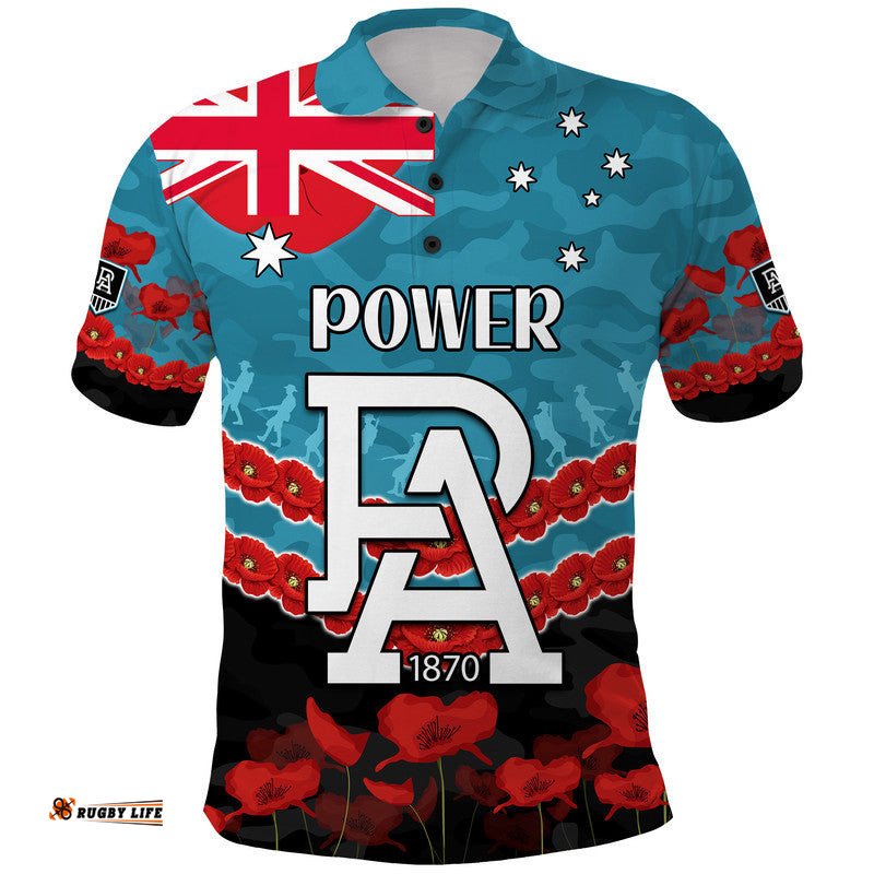 Custom Personalised Port Adelaide Power Football ANZAC Polo Shirt Lest We Forget Amazing Aussie