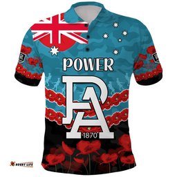 Custom Personalised Port Adelaide Power Football ANZAC Polo Shirt Lest We Forget Amazing Aussie