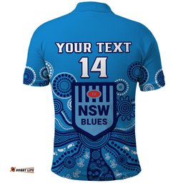 Personalised NSW Rugby Polo Shirt Blues Aboriginal Art