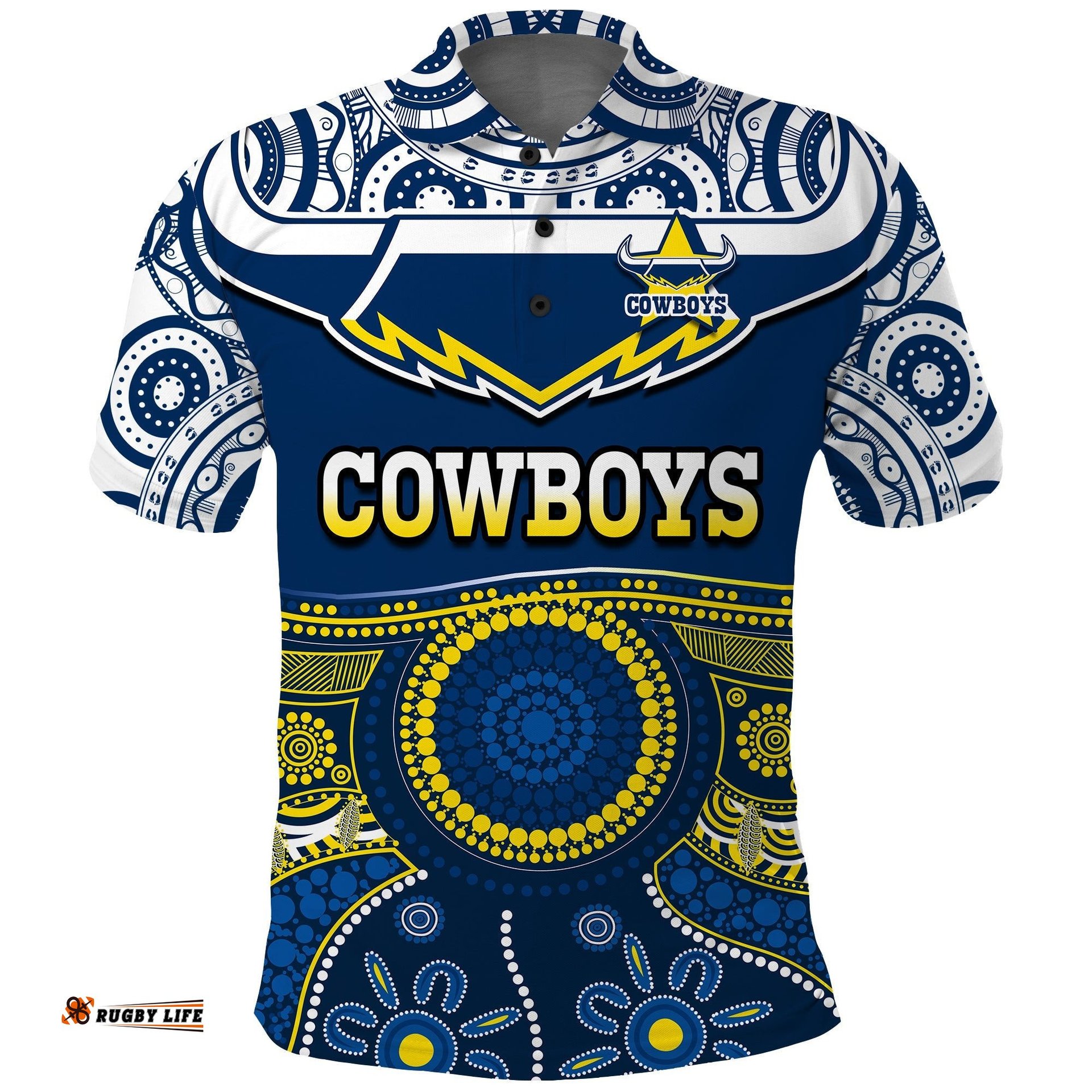 Cowboys Rugby Polo Shirt Aboriginal Art Amazing Aussie