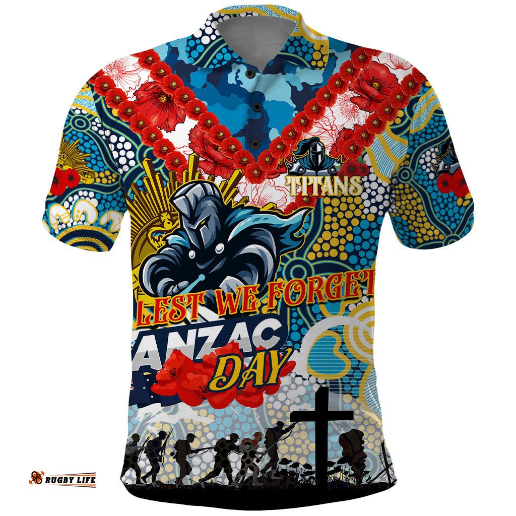 Personalised Titans ANZAC Day Polo Shirt Aboriginal Rising Sun