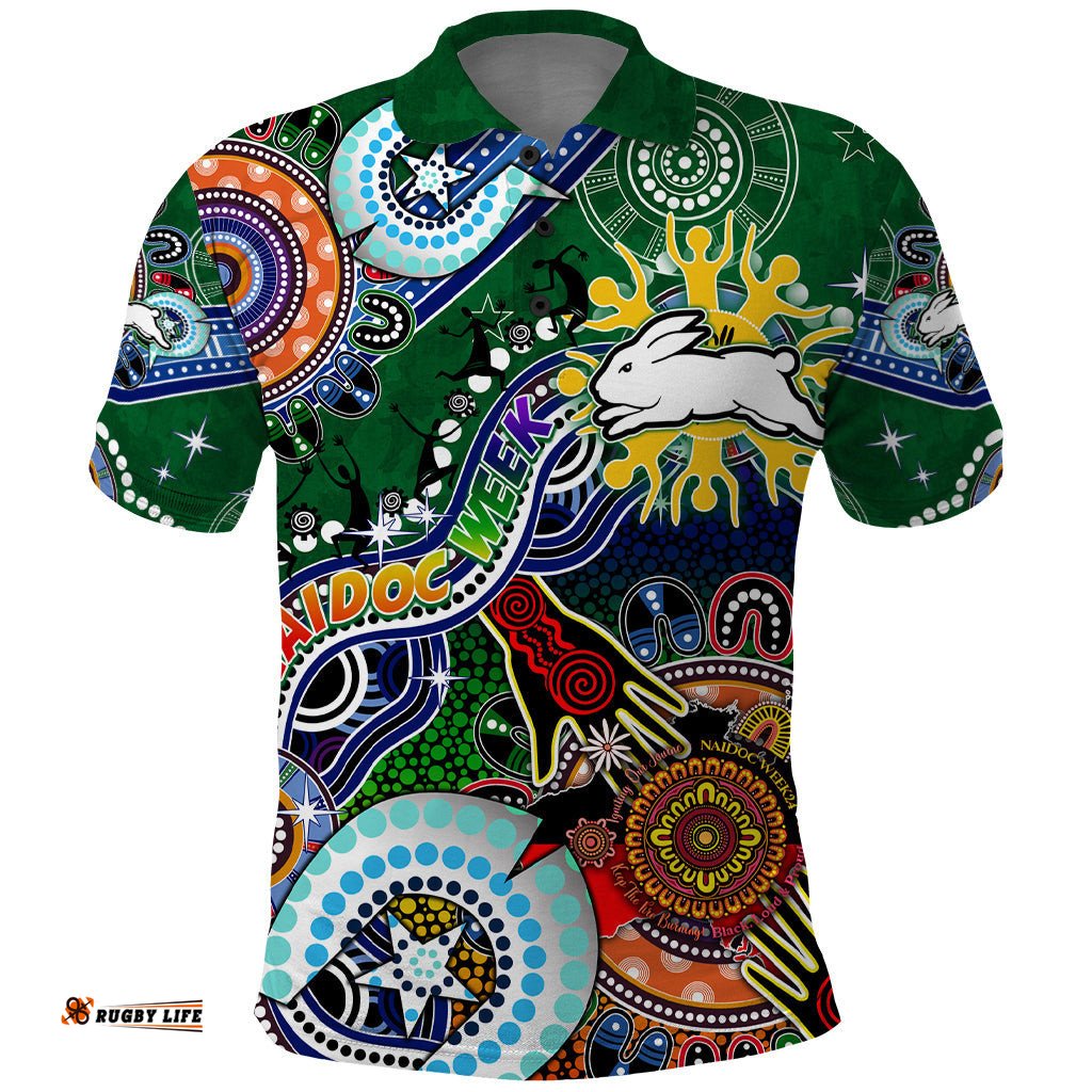 Personalised Rabbitohs NAIDOC Week 2024 Polo Shirt Australia Aboriginal Dot Painting