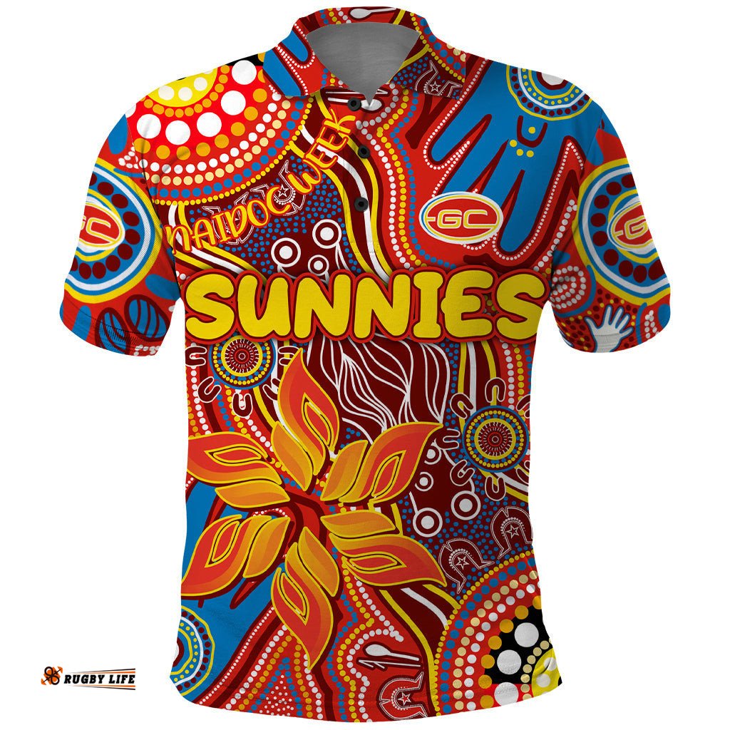 Personalised NAIDOC Week 2024 Gold Coast Suns Polo Shirt Australian Aboriginal Hand Painting
