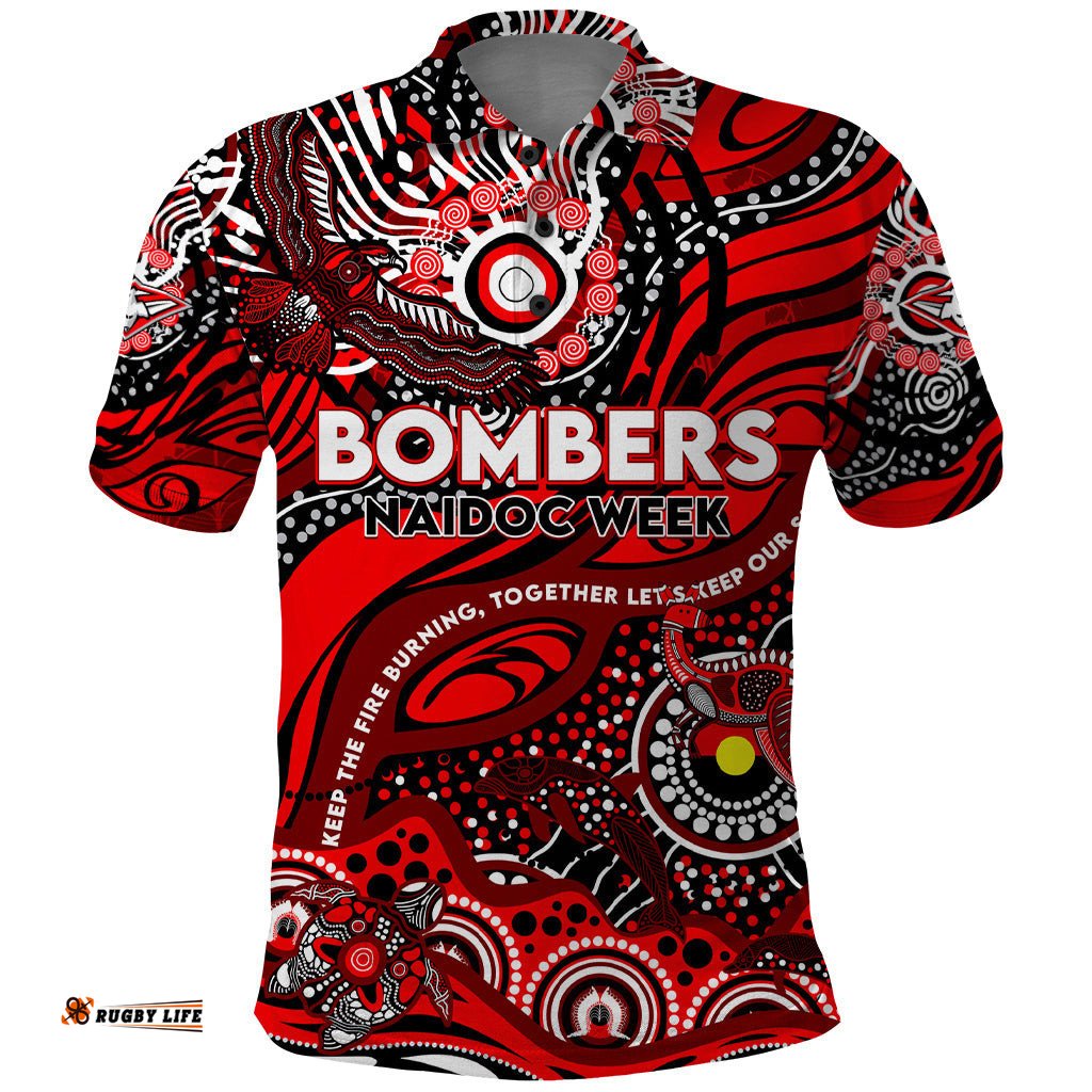 Custom NAIDOC Week 2024 Bombers Polo Shirt Aboriginal Animals Keep The Fire Burning
