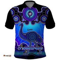 Personalised Australia Aquarius Emu Zodiac Polo Shirt Auz Astrology Aboriginal - Blue