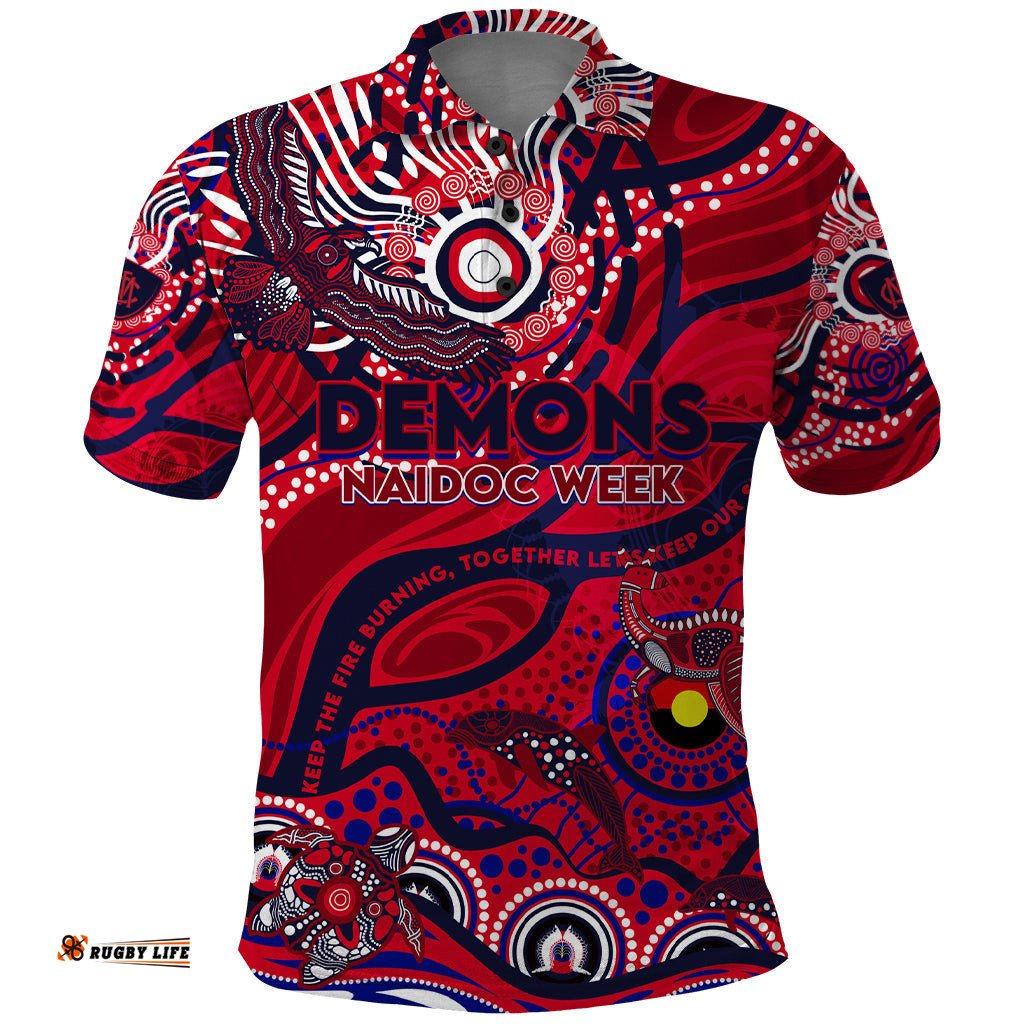 Custom NAIDOC Week 2024 Demons Polo Shirt Aboriginal Animals Keep The Fire Burning