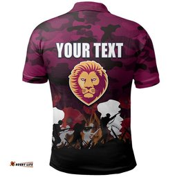 Custom Personalised AFL Anzac Day Polo Shirt Lions Army Style Amazing Aussie