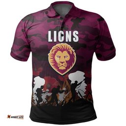 Custom Personalised AFL Anzac Day Polo Shirt Lions Army Style Amazing Aussie
