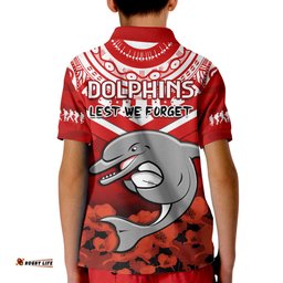 Dolphins Rugby ANZAC 2023 Polo Shirt Dots Poppy Mix Camouflage Lest We Forget Amazing Aussie