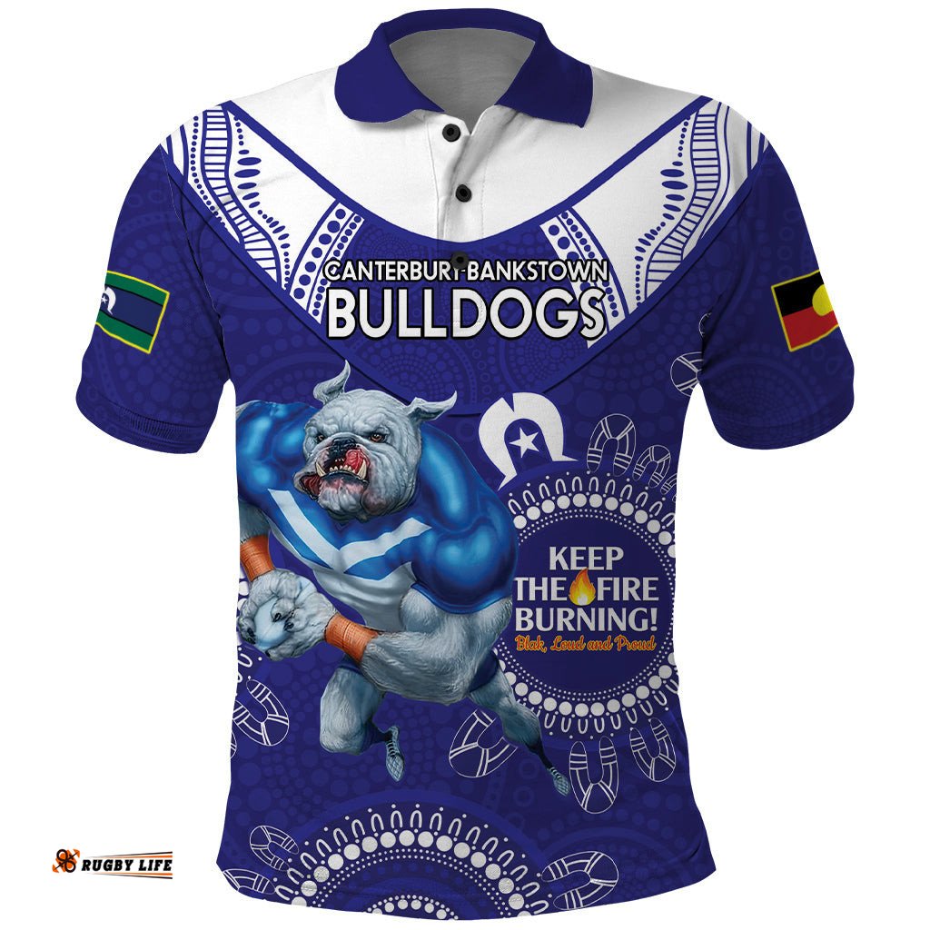 Custom NRL Bulldogs NAIDOC Week Polo Shirt Keep The Fire Burning Indigenous Art