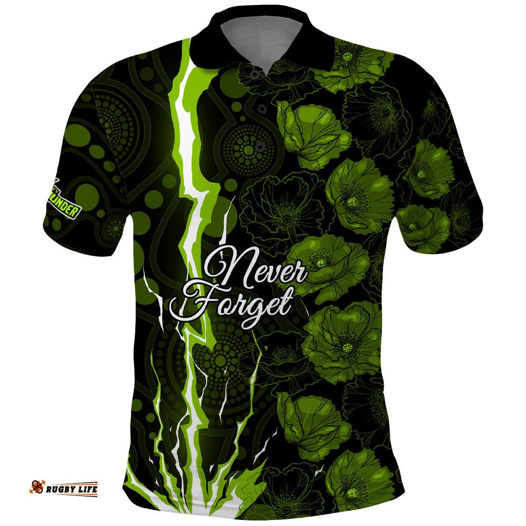 Thunder Cricket Never Forget Custom Polo Shirt ANZAC Day with Poppy Aboriginal