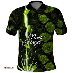 Thunder Cricket Never Forget Custom Polo Shirt ANZAC Day with Poppy Aboriginal