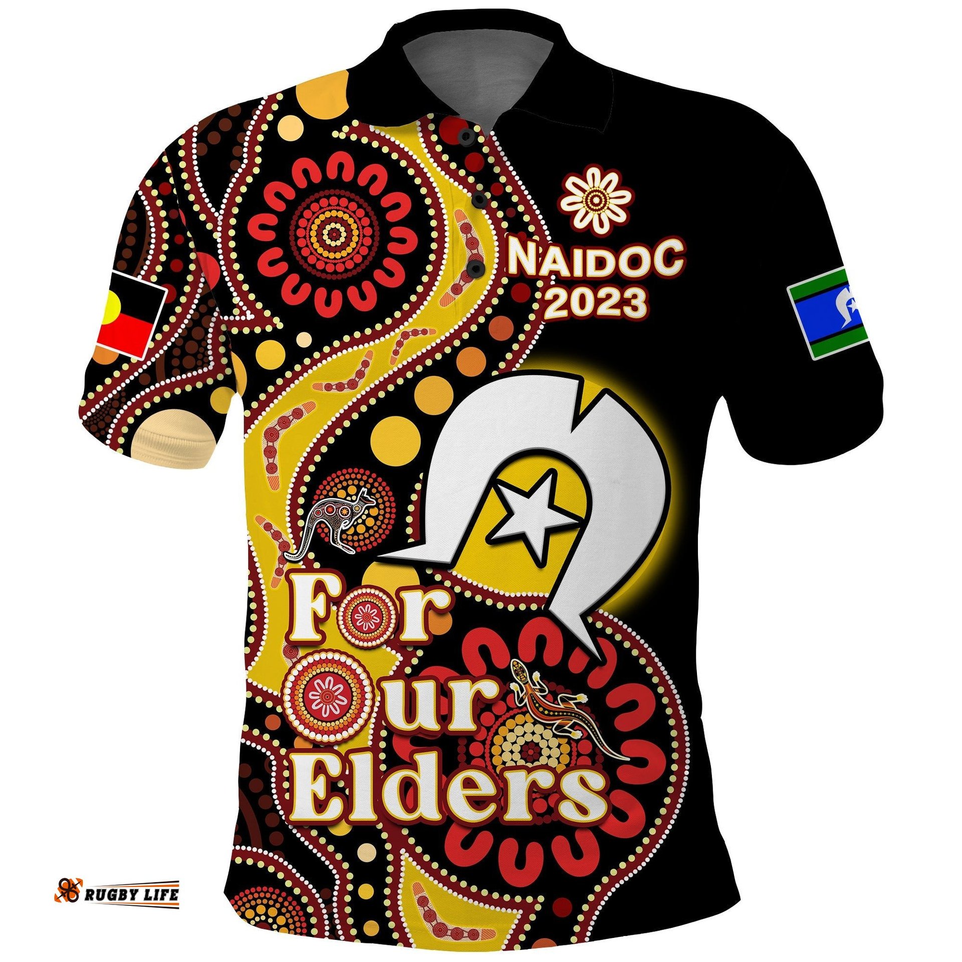 Custom Text And Number Australia NAIDOC Week 2023 Polo Shirt Indigenous For Our Elders Amazing Aussie
