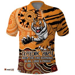 Personalised Wests Tigers NAIDOC Week 2024 Polo Shirt Aboriginal Fire Burning Sparks