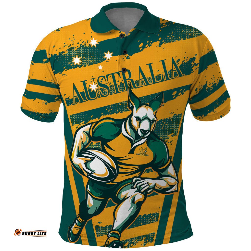 Custom Australia Rugby Polo Shirt Wallabies Mascots Indigenous Aboriginal Version