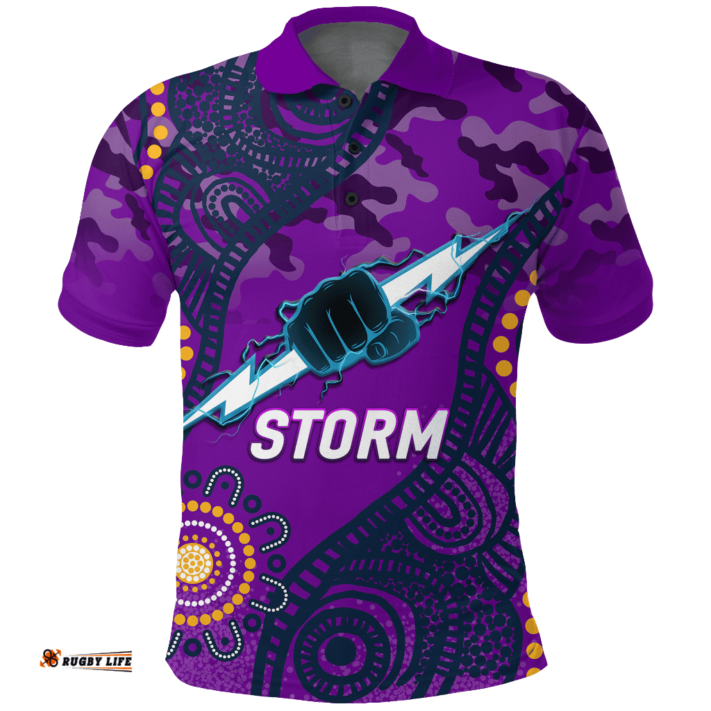 Custom Personalised Storm Rugby ANZAC Day Camouflage Indigenous Art Polo Shirt