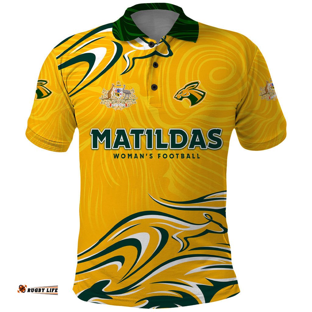 Personalised Australia Soccer Matildas Polo Shirt Kangaroo Tornado Yellow