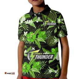 Custom Text And Number Sydney Thunder Cricket Polo Shirt Aboriginal Art Mix Tropical Flowers Amazing Aussie