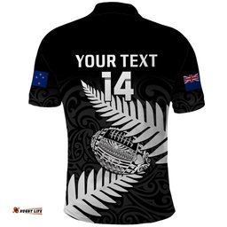 Personalised Aotearoa Rugby Polo Shirt Go Black Fern Pacific NZ Maori 2023