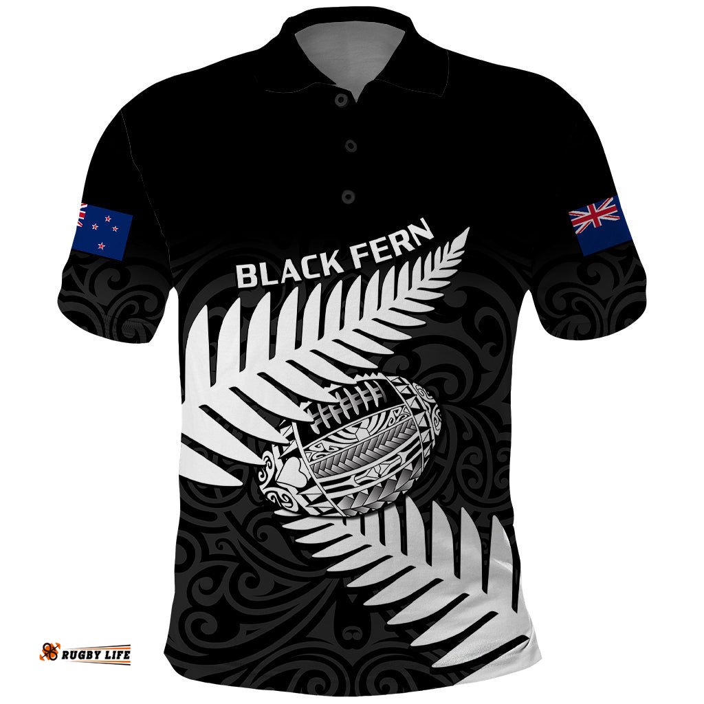 Personalised Aotearoa Rugby Polo Shirt Go Black Fern Pacific NZ Maori 2023