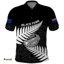 Personalised Aotearoa Rugby Polo Shirt Go Black Fern Pacific NZ Maori 2023