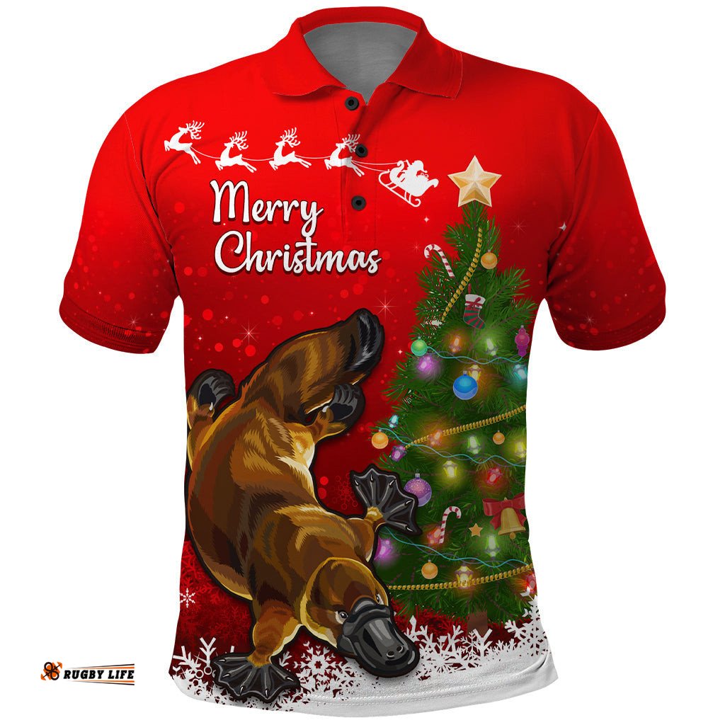Personalised Australia Christmas Polo Shirt Aussie Platypus Xmas Vibes