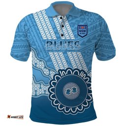 Custom NSW Blues Rugby Polo Shirt Aussie Aboriginal Mix Polynesian Pattern