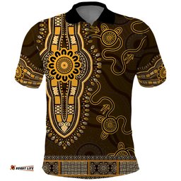 Gold African Dashiki With Australia Aboriginal Art Polo Shirt