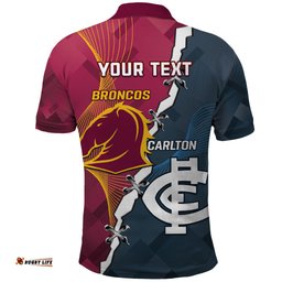 Personalised Broncos Rugby And Carlton Football Polo Shirt Sporty Version
