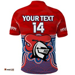 Custom Text And Number Knights ANZAC 2023 Polo Shirt Camouflage Poppy Mix Aboriginal Amazing Aussie