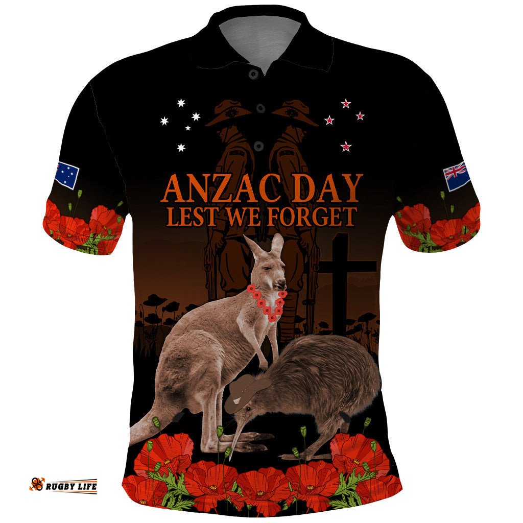 Kangaroo and Kiwi Bird ANZAC Day Custom Polo Shirt Soldier Style
